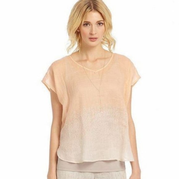 Eileen Fisher Tops - Eileen Fisher Orange Cream Blouse Oversized Ramie XS Sheer
